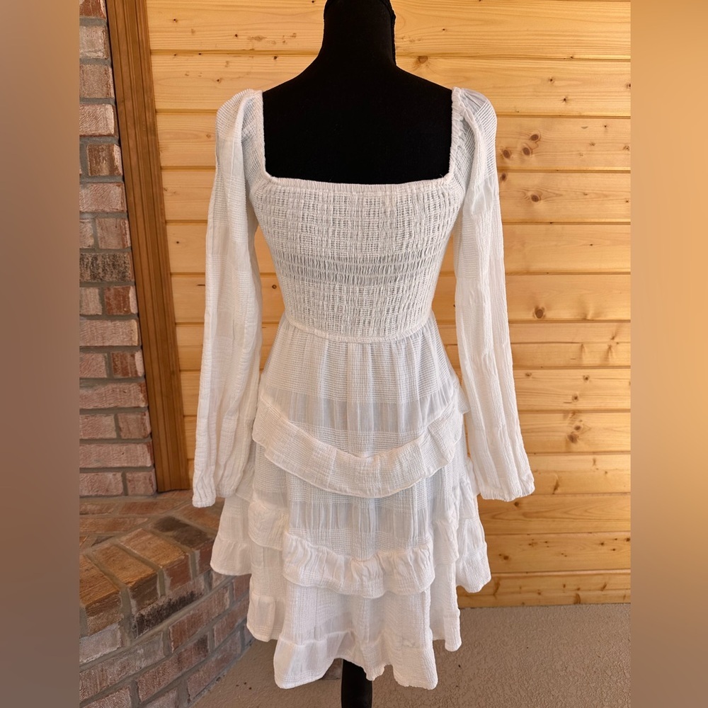 Baevely White Smocked Square Neck Long Sleeve Ruffle Midi Dress (small) - Picture 4 of 5
